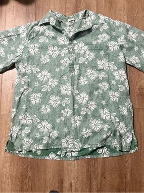 Vintage Go Barefoot Hawaiian Shirt Men's 2XL Green Reverse 100% Cotton